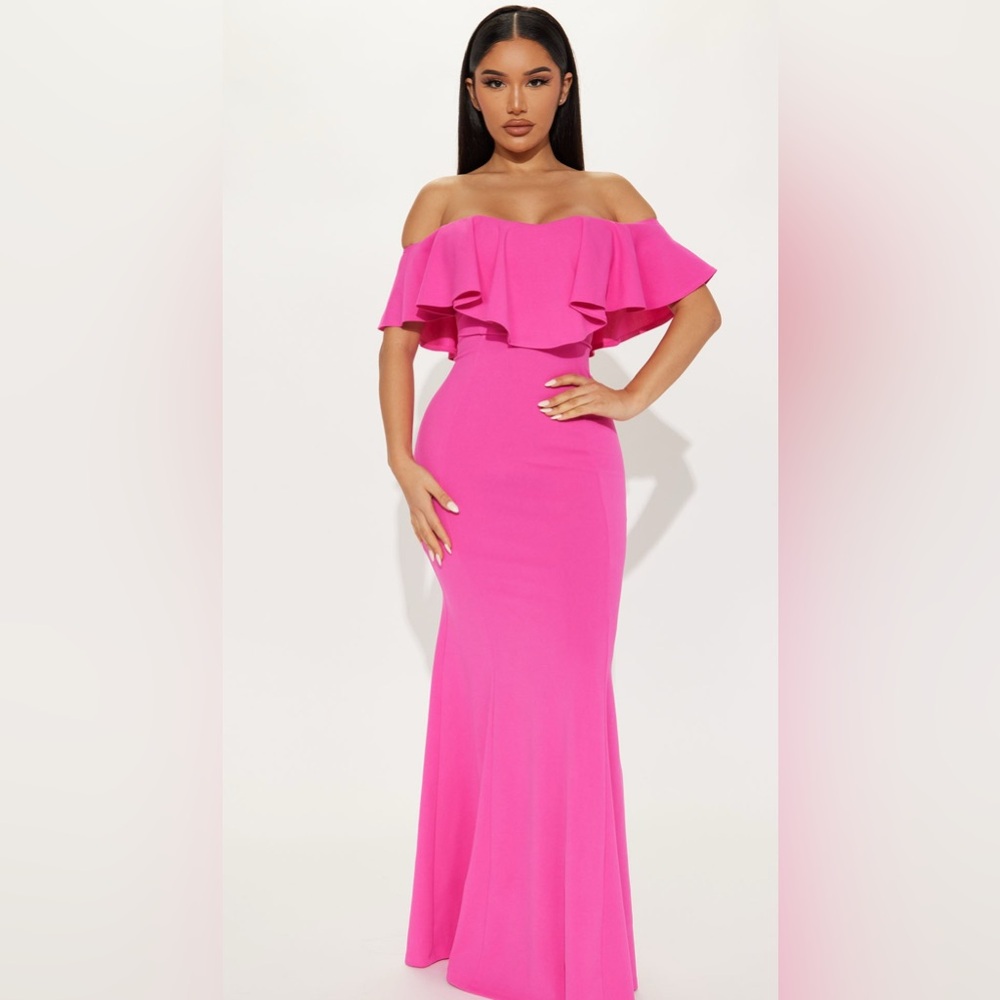 Fashion Nova Pink Ruffled Mermaid Gown